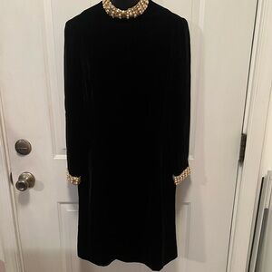 Elegant Black Velvet Dress with Pearl Accents